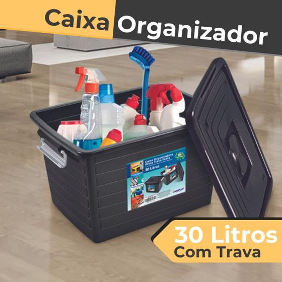 Imagem de Caixa Organizadora Preta Com Trava e Tampa 30 Litros - Arqplast