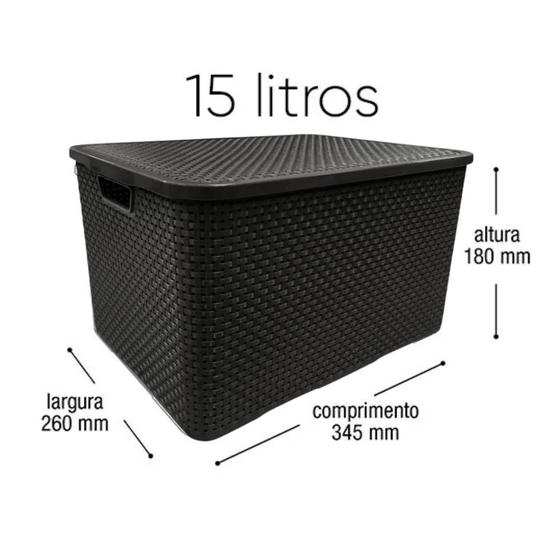 Imagem de Caixa Organizadora Rattan Preta 15 Litros 25593 Plasnew