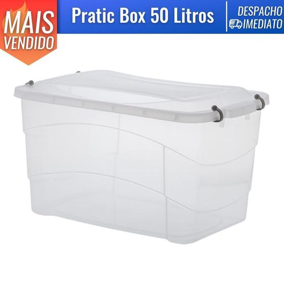 Imagem de Caixa Organizadora Transparente Plástica Multiuso Pratic Box 50 L