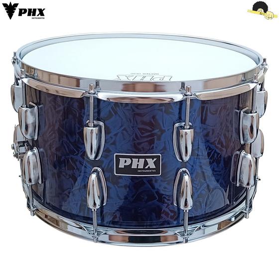 Imagem de Caixa para bateria - PHX Music Azul Rajado 14x8 - Casco em Basswood e aros Triplo Flange