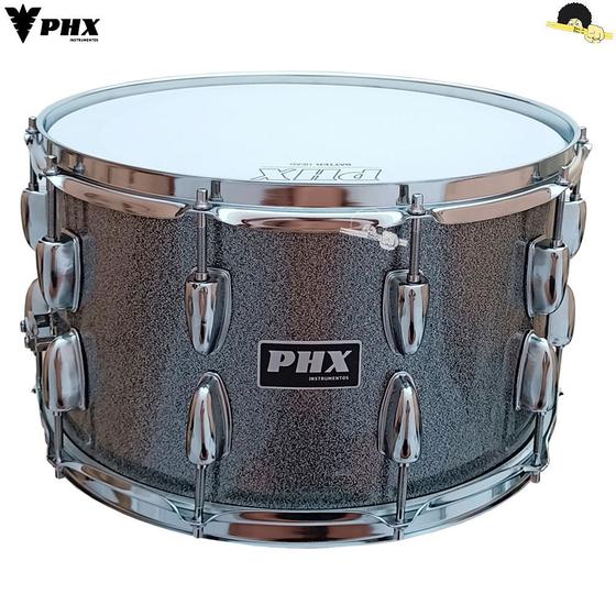 Imagem de Caixa para bateria - PHX Music Titanium Splarkle 14x8 - Casco em Basswood e aros Triplo Flange