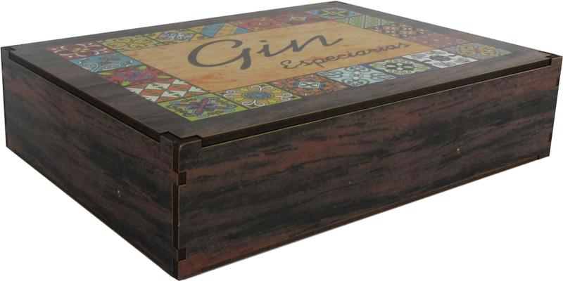 Imagem de Caixa Para Especiarias de Gin 29x21x6,5 Cm Mdf Com 8 Potes Em Acrílico