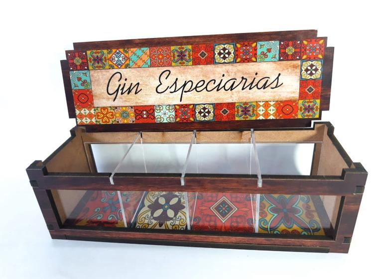 Imagem de Caixa Para Especiarias De Gin Com Visor Em Mdf 7,5x9x25,5