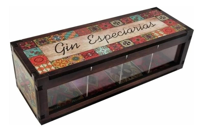 Imagem de Caixa Para Especiarias De Gin Em Mdf 7,5x9x25,5cm Tônica Cha