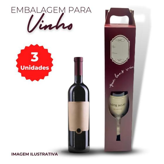 Imagem de Caixa Para Garrafa Vinho Caixa Presenteavel Pacote 3 Unidade