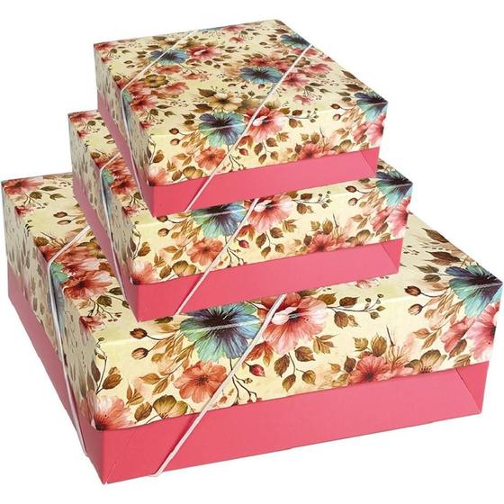 Imagem de Caixa para Presente com Tampa e Elástico Estampada 21X21X8CM KRAFT - Pacote com 16 Unidades