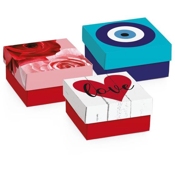 Imagem de Caixa para Presente com Tampa Mini Quadrada P 6,5X6,5X3,5 CM Sortida - Pacote com 10 Unidades