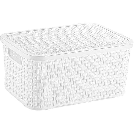 Imagem de Caixa Plástica Multiuso Rattan com Tampa 8L Branca