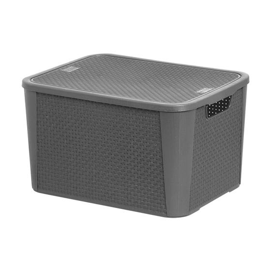 Caixa Plastica Organizadora C/ Tampa Rattan Reforçada Cinza Menor preço em Caixa Plastica Organizadora C/ Tampa Rattan Reforçada Cinza