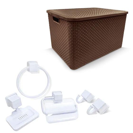 Imagem de Caixa Plástica Rattan 20L +Kit Acessórios 5 Pç Caribe Branco