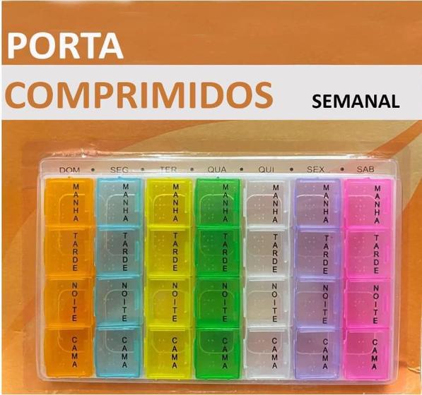 Imagem de Caixa Porta Comprimido Semanal e Mensal Organização Prática e Colorida