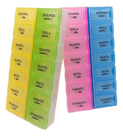 Imagem de Caixa Porta Comprimidos Semanal 2 Caixas Coloridas Plástico Resistente Organizadora