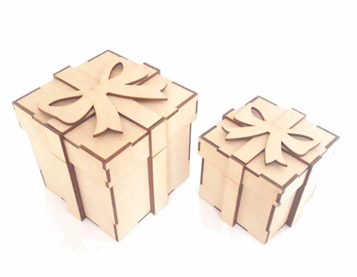 Imagem de Caixa Presente Com Laço - 20 X 20 X 20Cm - Em Mdf