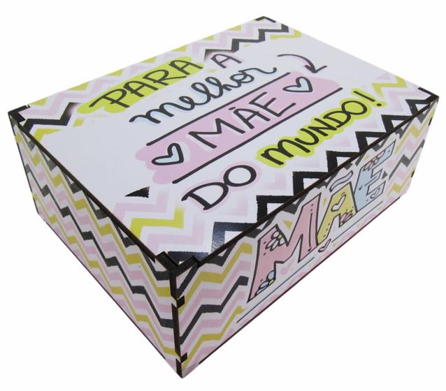 Imagem de Caixa Presente Organizadora Dia Das Mães Para A Melhor Mãe Do Mundo 23x17x9 Cm Mdf