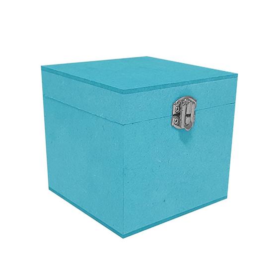 Imagem de Caixa Quadrada com Dobradiça e Fecho Níquel 10x10x10 Kit 3un Mdf Madeira Pintado