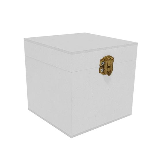 Imagem de Caixa Quadrada com Dobradiça e Fecho Ouro Velho 10x10x10 Kit 5un Mdf Madeira Pintado