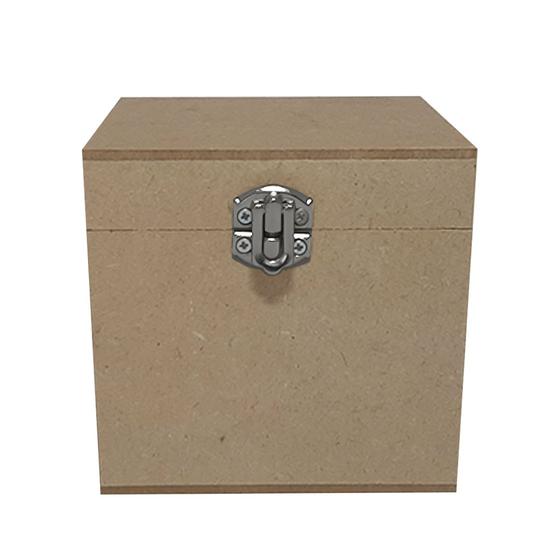 Imagem de Caixa Quadrada com Dobradiça e Fecho Personalizado 10x10x10 Kit 5un Mdf Madeira