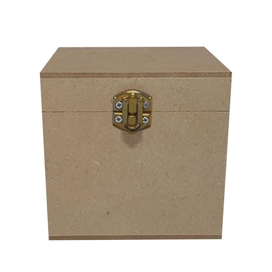 Imagem de Caixa Quadrada com Dobradiça e Fecho Personalizado 10x10x10 Kit 5un Mdf Madeira