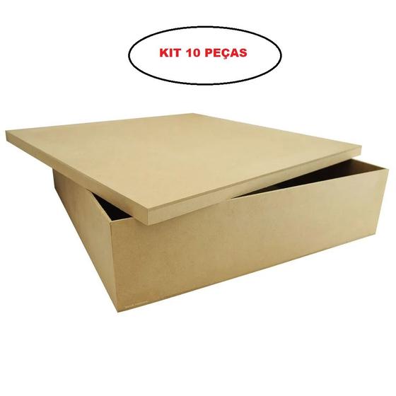 Imagem de Caixa Quadrada Tampa Sapato Kit 10 Un. 34X34x8 Mdf Madeira