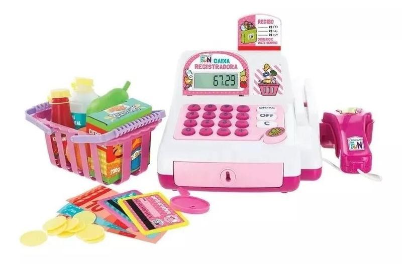 Caixa Registradora Infantil com Acessórios Luz e Som Cor: Rosa Menor preço em Caixa Registradora Infantil com Acessórios Luz e Som Cor: Rosa