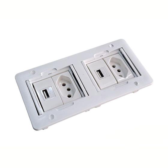 Imagem de Caixa regua retangular 2 tomadas 2 usb dados