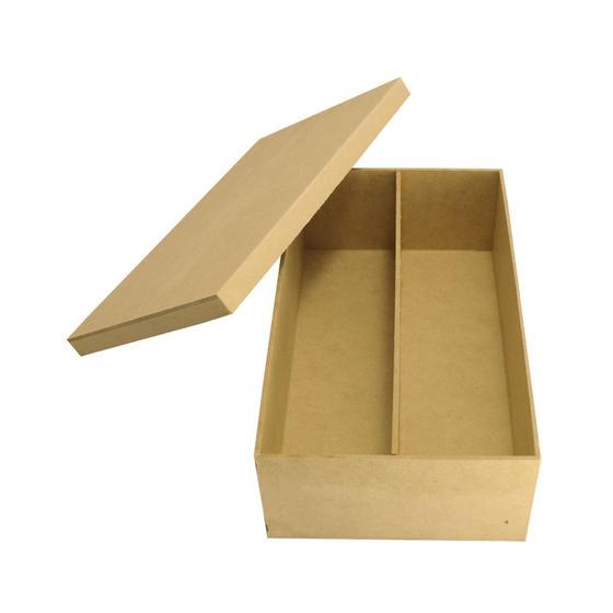 Imagem de Caixa Retangular Com 1 Divisória Para Vinho e Taça 28x16x8 Madeira Mdf Cru