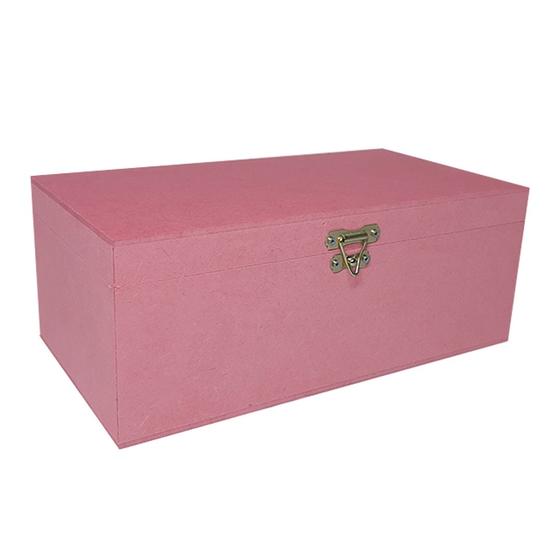 Imagem de Caixa Retangular com Dobradiça e Fecho 26x14x10 Kit 5un Mdf Madeira Pintado