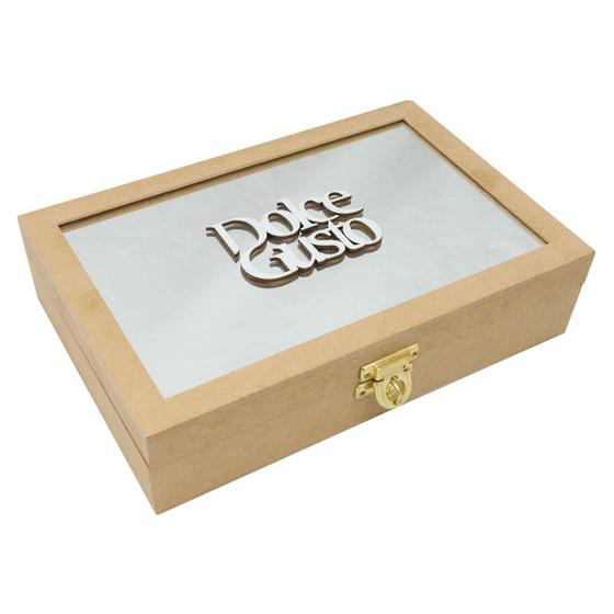 Imagem de Caixa Retangular Com Espelho Dolce Gusto Dobradiça e Fecho 29,5x19,5x7 MDF Madeira