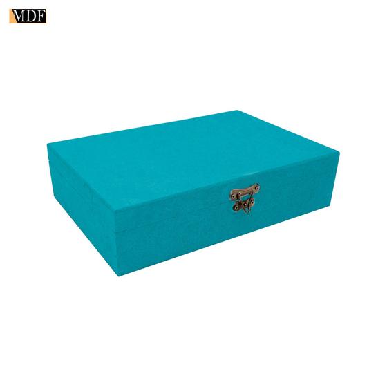 Imagem de Caixa Retangular Dobradiça e Fecho 33x19x9 Mdf Madeira Pintado