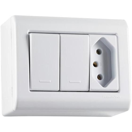 Imagem de Caixa Sobrepor 2 Interruptores 10 A 250V 1 Tomada Tramontina