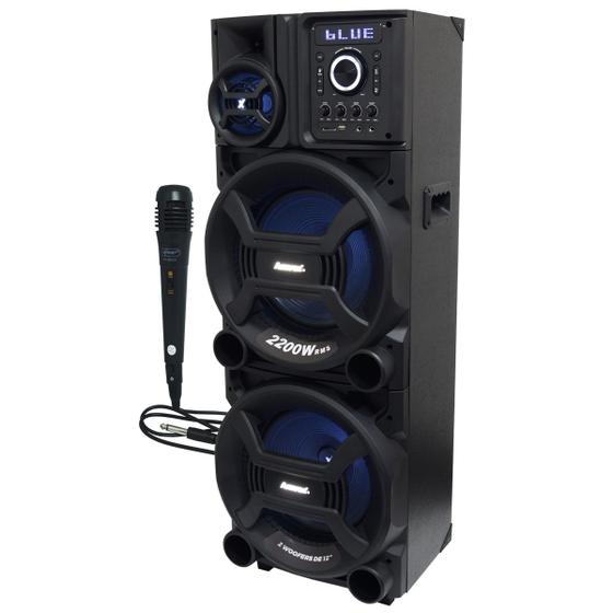 Imagem de Caixa Som Amplificada Bluetooth 2200W Rms Woofer Led Mp3 Usb Tws ACA 2201 Pesadão Black Microfone