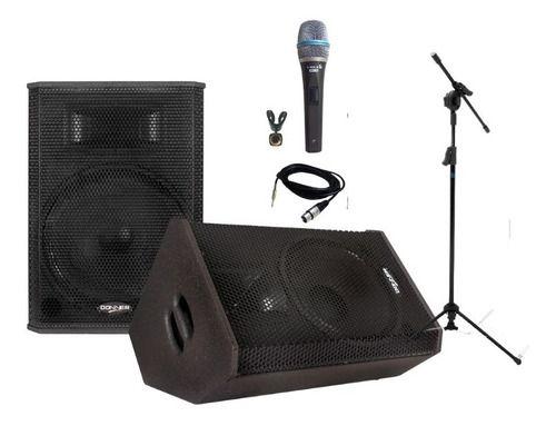 Imagem de Caixa Som Ativa E Passiva + Microfone Lyco Pedestal Karaoke Lazer Voz Loja Gourmet Forte Home Bar Área