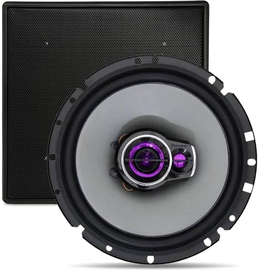 Imagem de Caixa Som Pioneer Embutir Quadrada Preta Arandela 50rms Teto