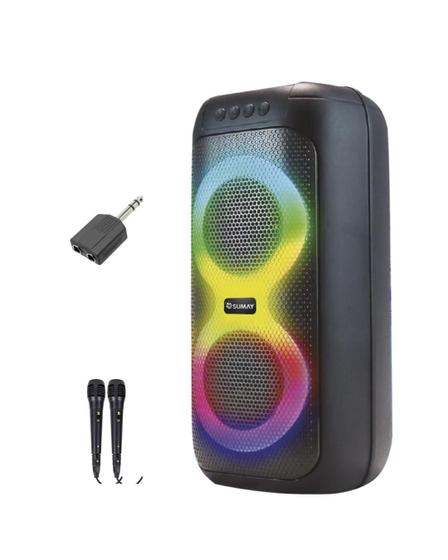 Imagem de Caixa Som Portátil Sumay Slim Box Bluetooth 60w C/ 2 Microfones Karaokê 