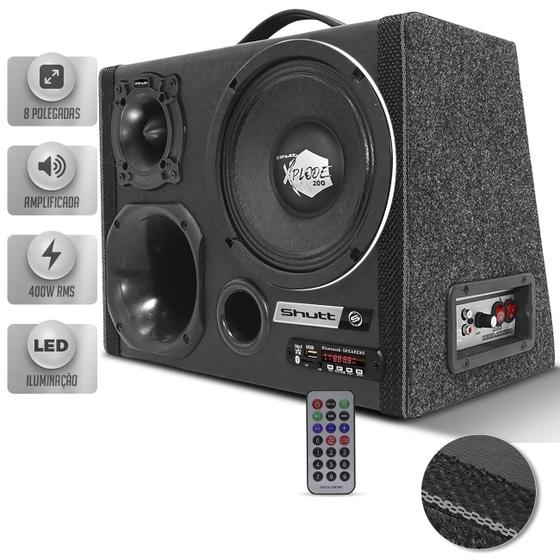 Imagem de Caixa Som Trio 8" Amplificada 600W Shutt Xplode LED Woofer Driver Corneta Tweeter Módulo + Placa Bt