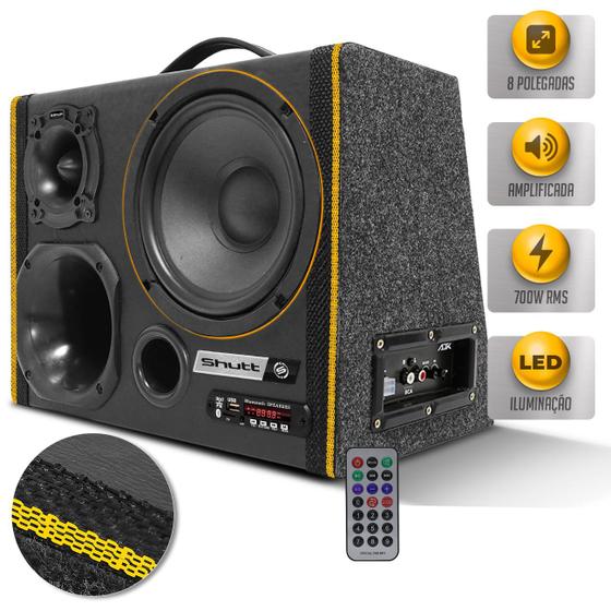 Imagem de Caixa Som Trio Amplificada Shutt 700w RMS Subwoofer 8 Pol Connect Bluetooth USB Casa Carro Neon LED