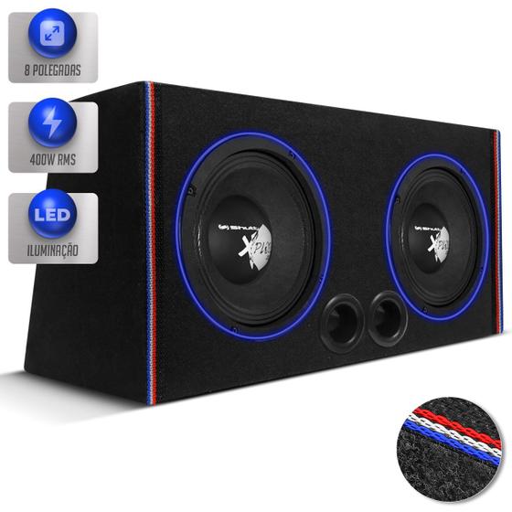 Imagem de Caixa Som Trio Automotivo Shutt 400w Woofer 8 Pol Xplode Dutada Porta Mala Toca Muito Led Neon