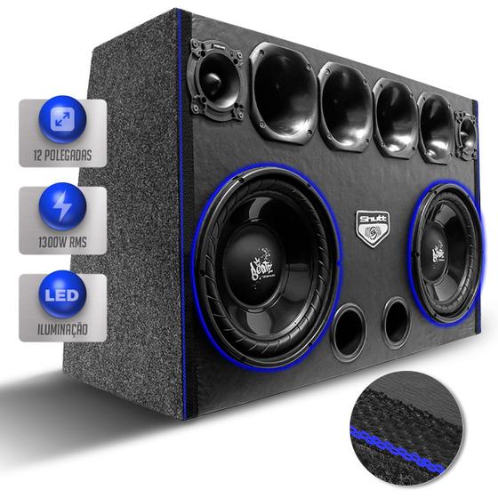 Imagem de Caixa Som Trio Automotivo Shutt Subwoofer Beatz 12 Polegadas 1300w RMS Carro Pancadão Grave LED Neon