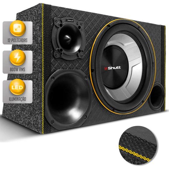 Imagem de Caixa Som Trio Diamantada Shutt Subwoofer 12 Polegadas 800W Dutada LED Neon Automotivo