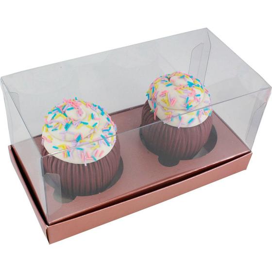 Imagem de Caixa Tampa Transparente 2 Cupcakes Rose Gold