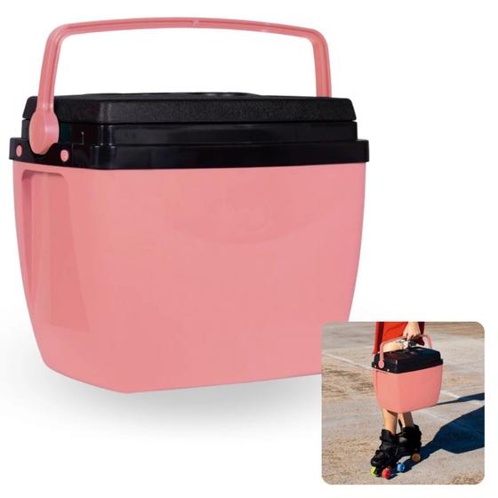 Imagem de Caixa Termica 18 Litros Rosa Pessego Cooler com Alca Mor para Camping e Praia