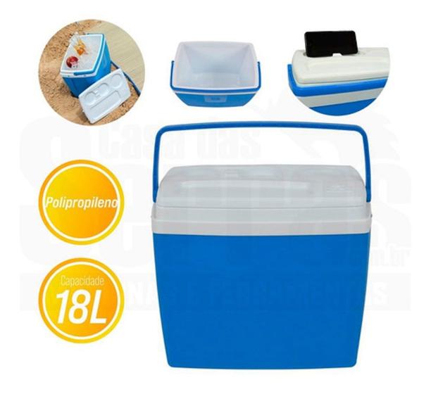 Caixa termica 18l c/ alça e suporte azul Menor preço em Caixa termica 18l c/ alça e suporte azul