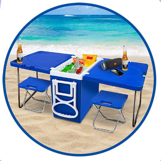 Caixa Térmica 32 L Com Mesa E Cadeira Praia Camping 5 Em 1 Azul Menor preço em Caixa Térmica 32 L Com Mesa E Cadeira Praia Camping 5 Em 1 Azul