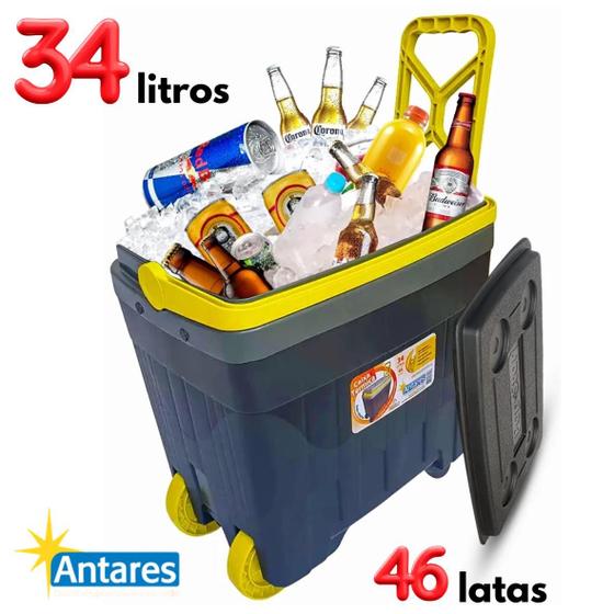 Caixa Térmica 34L  46 Latas Cooler com Rodas Reforçadas Praia, Piscina, Camping e Sítio