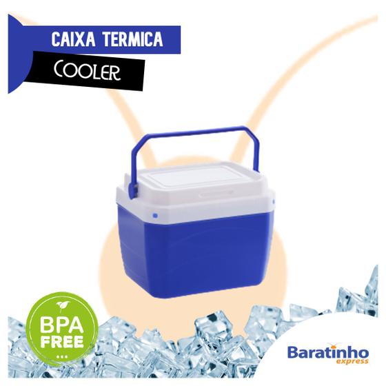 Imagem de Caixa Térmica Azul Cooler 6 Litros Com Alça Cerveja E Praia