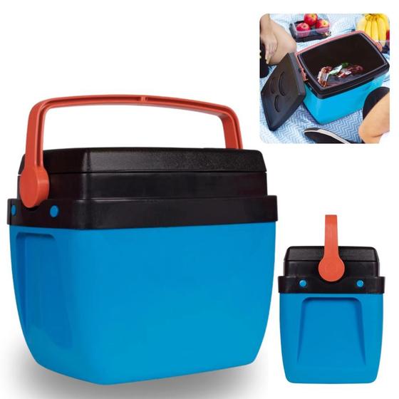 Imagem de Caixa Termica Azul e Laranja Cooler 12 Litros com Alca Mor para Praia e Camping