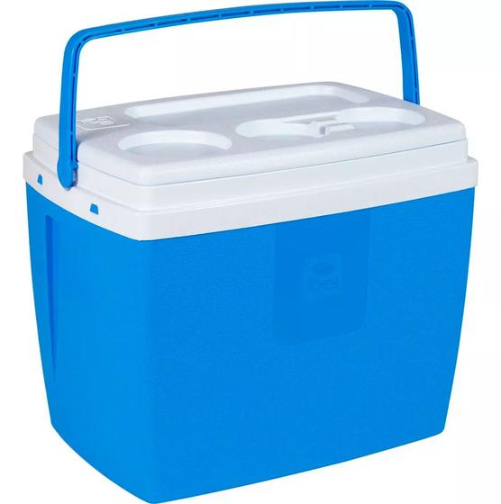 Imagem de Caixa Térmica Cooler Culler Culer 19L Cor Azul 24 Latas Para Camping Praia Piscina Pesca Tampa Encaixe Latinhas