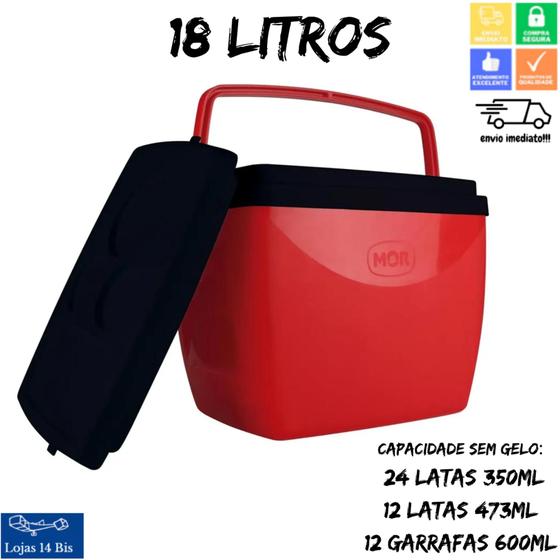 Imagem de Caixa Térmica Cooler Mor 18 Litros C/ Alça Vermelho C/ Preto