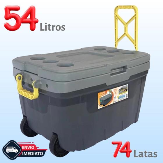 Caixa térmica grande 54l  cooler com rodinhas 74 latas praia piscina camping envio imediato