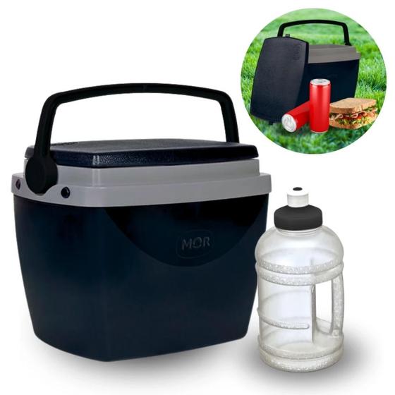 Imagem de Caixa Termica Preta Cooler Pequeno 6 L + Garrafa Squeeze Preta 500 Ml Lanches e Bebidas Kit